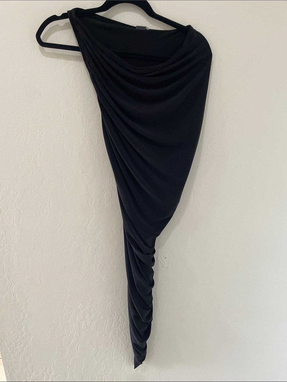 Norma Kamali Black One-Shoulder Draped Mini Dress